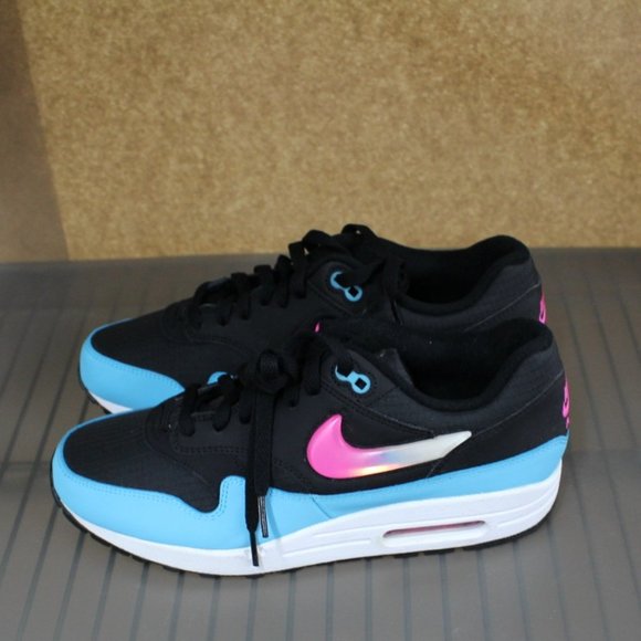 Nike Men's Air Max 1 Black/Laser Fuchsia/Blue Fury‎ CI2450-001 (Size: 8.5) - Picture 1 of 6